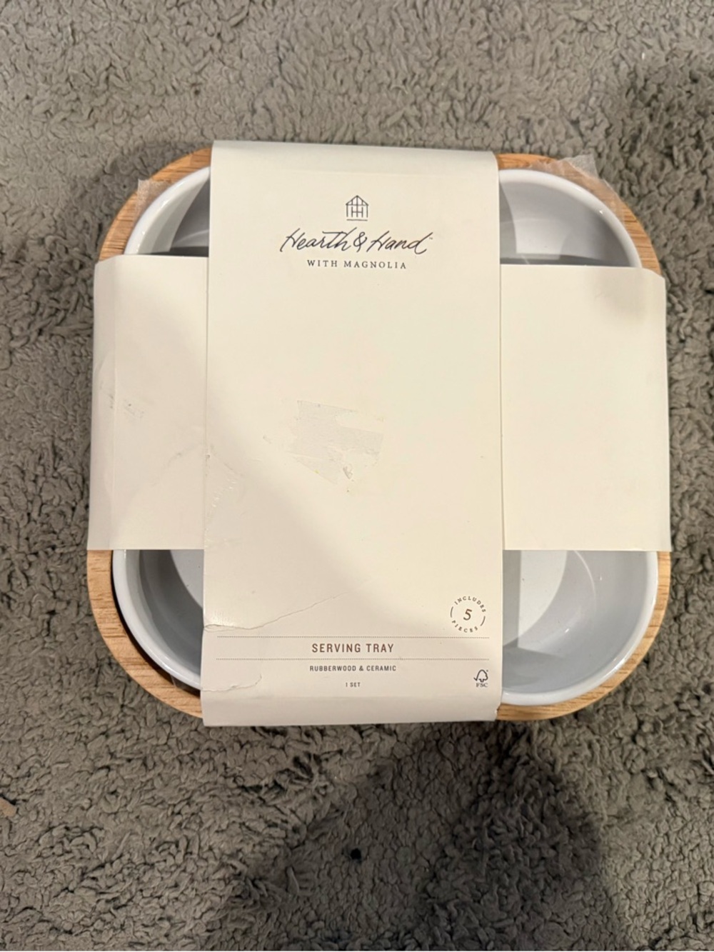 Hearth & Hand Serving Tray with Magnolia - White & Natural Wood - 5pc set